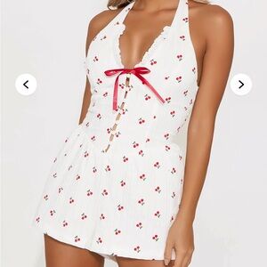 Fashion Nova White Cherry Print Romper